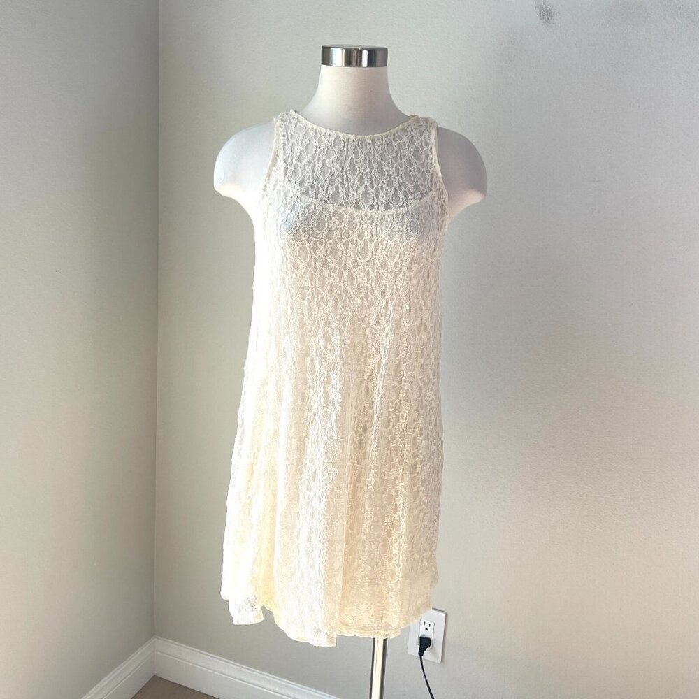 NEW Abercrombie & Fitch Womens Small Ivory Lace Overlay‎ Dress Sleeveless Mini